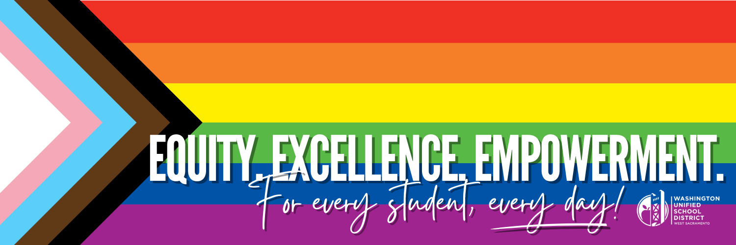 Equity, Excellence, Empowerment graphic with district logo