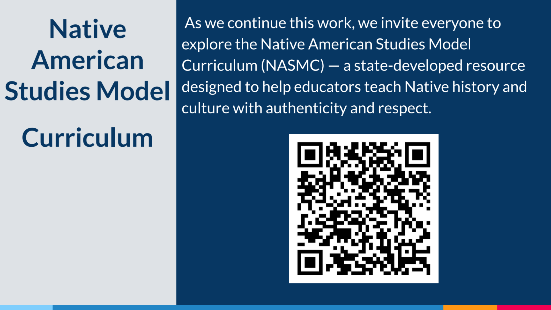 Image graphic with QR code to Native American Studies Model Curriculum